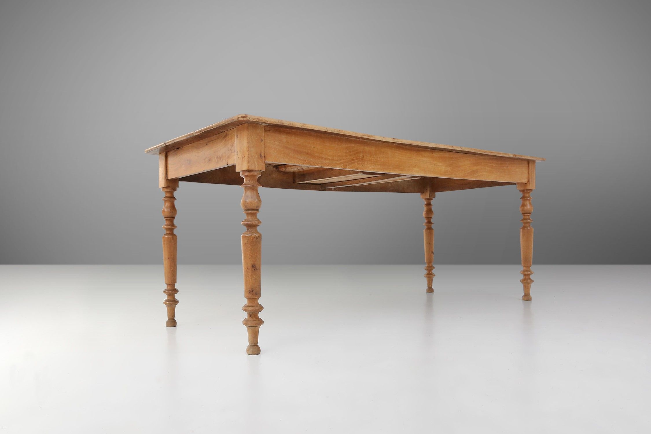 Wabi sabi style French dinner table in elm wood with drawer, ca. 1850thumbnail